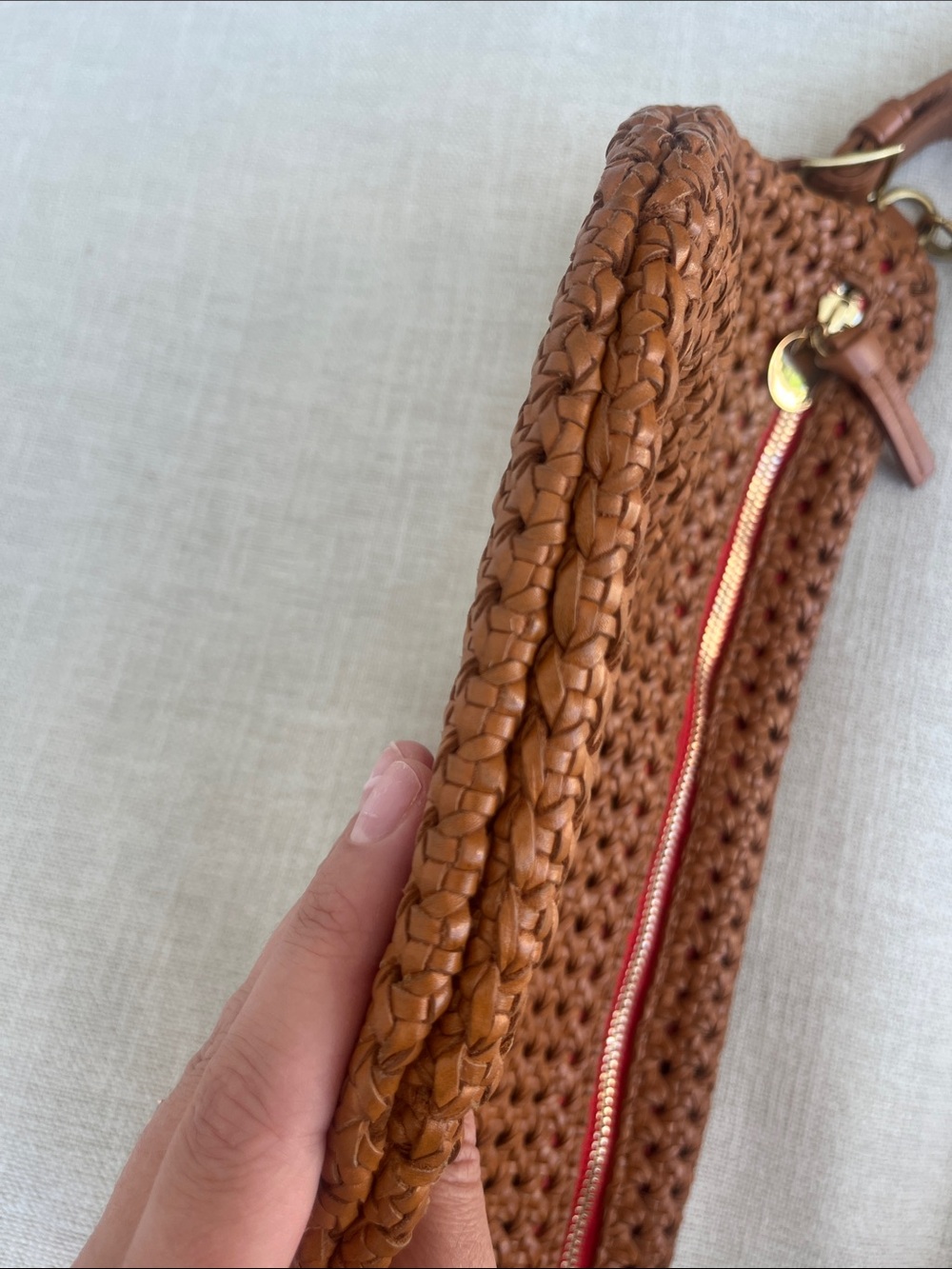 Clare V Grande Fanny Rattan Crossbody with Red Zip - Picture 12 of 15